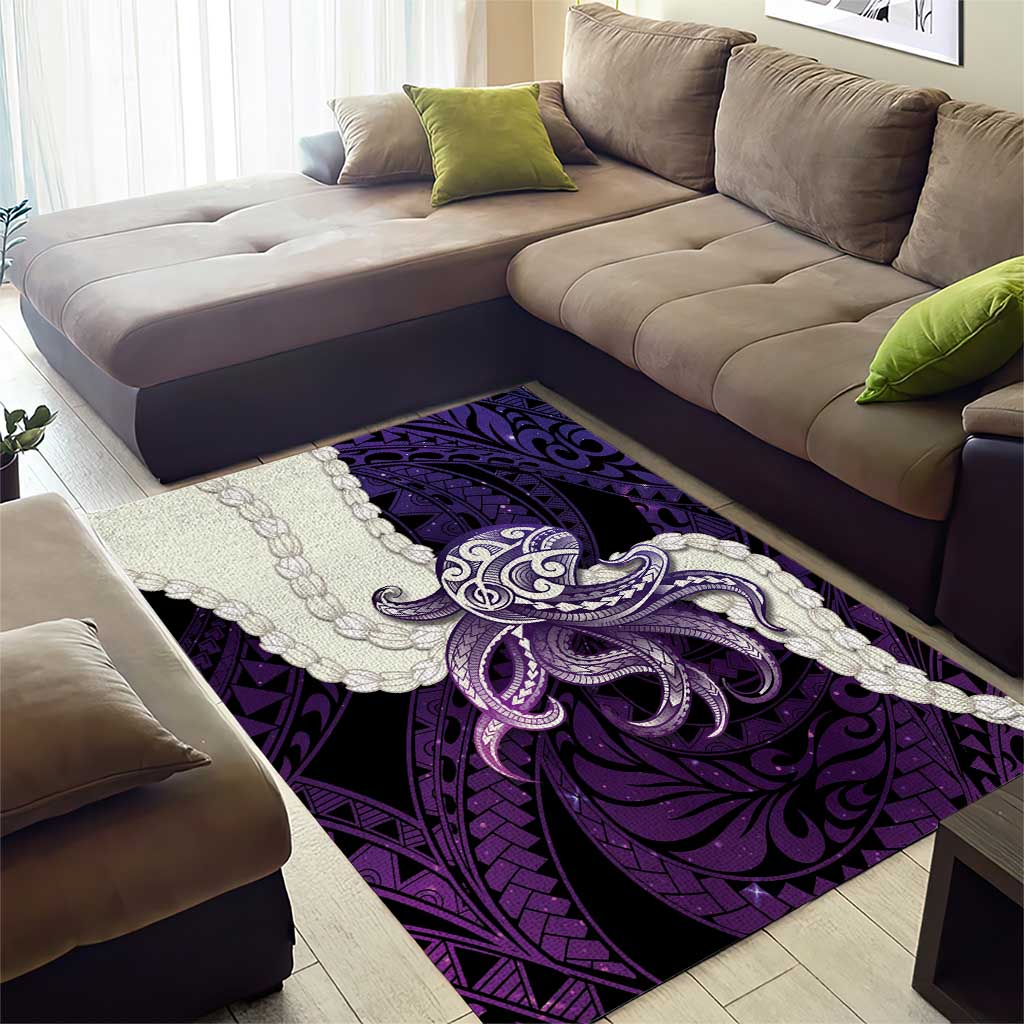 Purple Galaxy Polynesia Tribal Octopus Tattoo Area Rug Pikake Lei Polynesian Pattern LT14 - Polynesian Pride