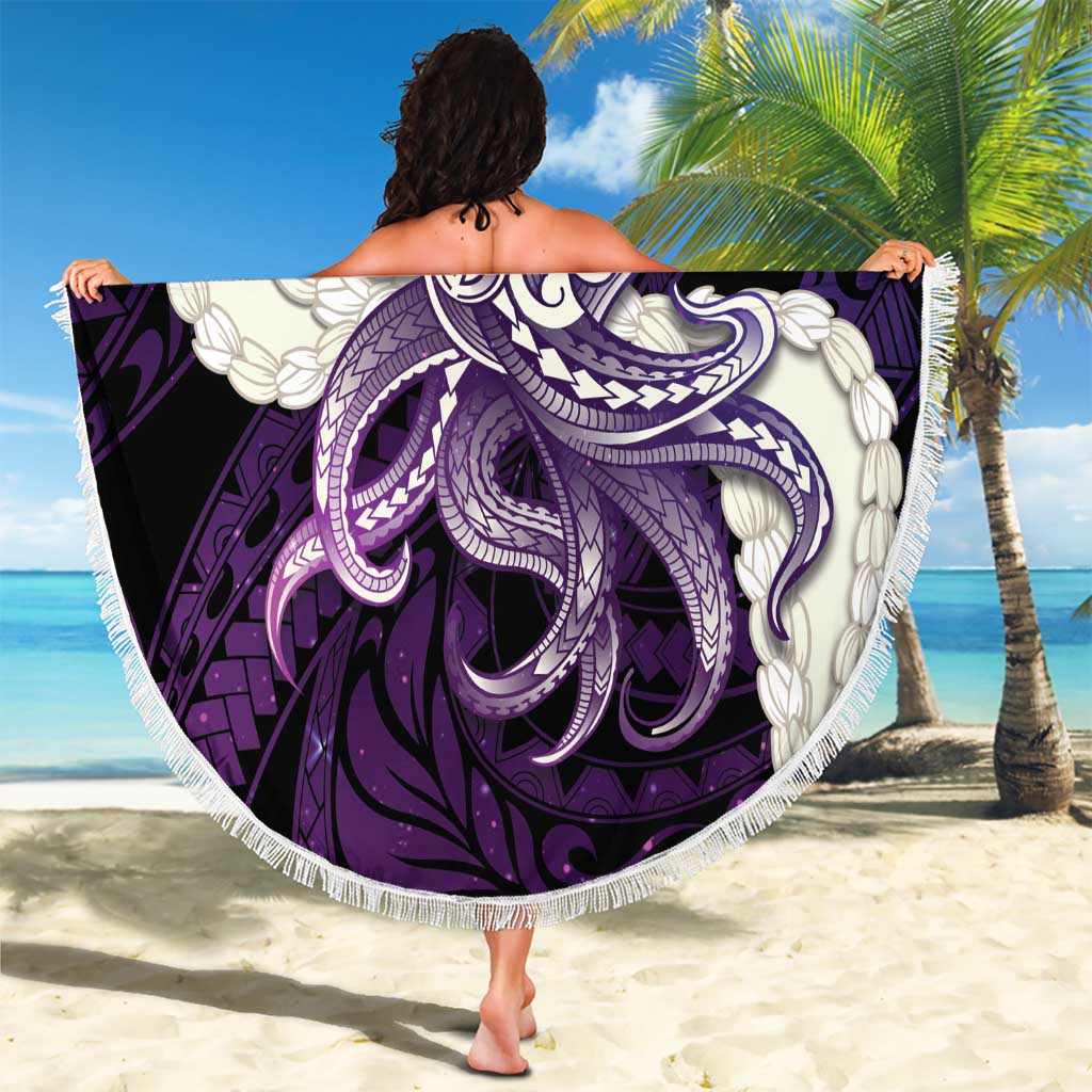 Purple Galaxy Polynesia Tribal Octopus Tattoo Beach Blanket Pikake Lei Polynesian Pattern