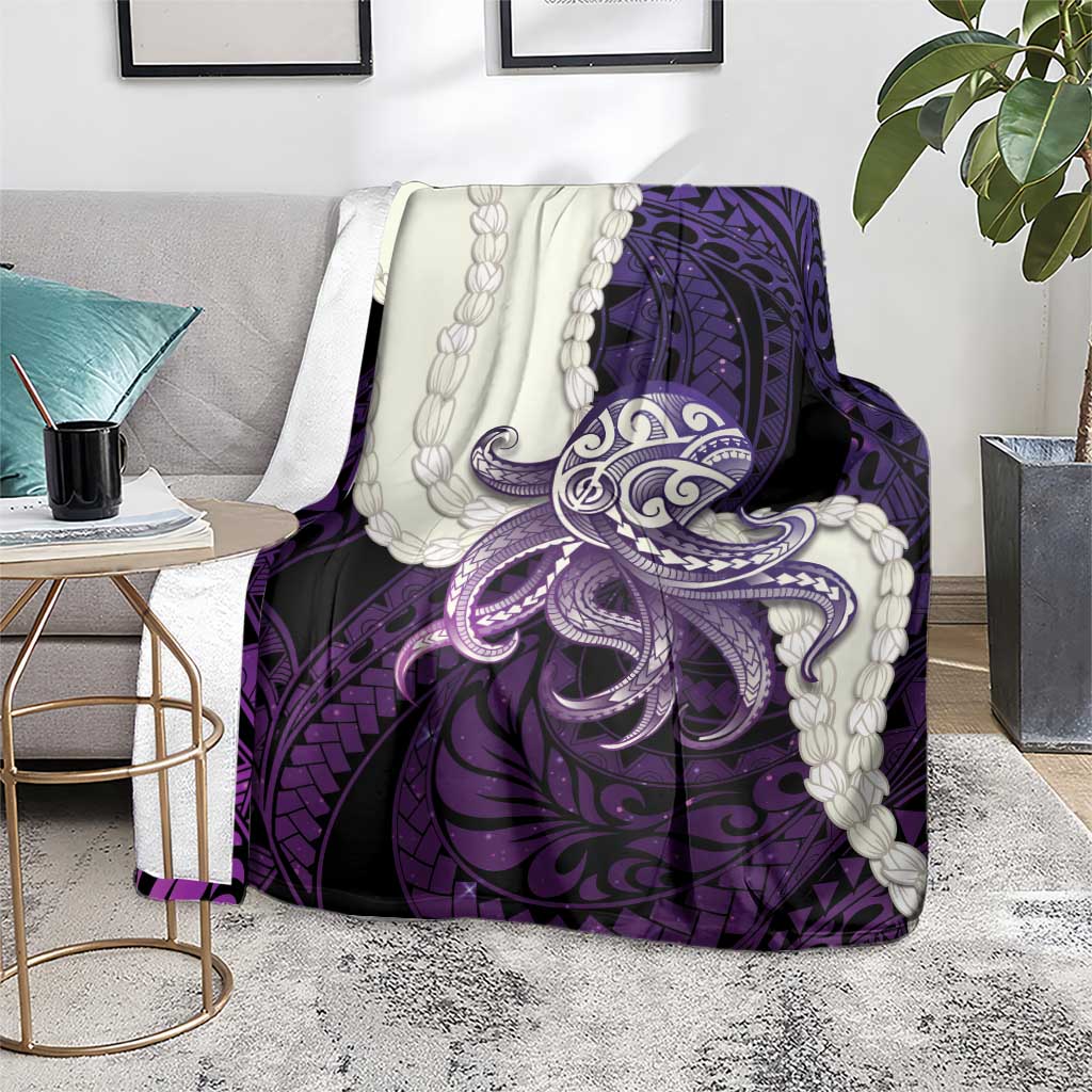 Purple Galaxy Polynesia Tribal Octopus Tattoo Blanket Pikake Lei Polynesian Pattern