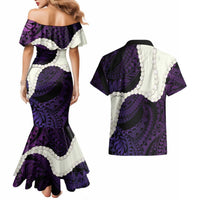 Purple Galaxy Polynesia Tribal Octopus Tattoo Couples Matching Mermaid Dress and Hawaiian Shirt Pikake Lei Polynesian Pattern LT14 - Polynesian Pride