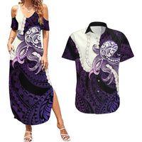 Purple Galaxy Polynesia Tribal Octopus Tattoo Couples Matching Summer Maxi Dress and Hawaiian Shirt Pikake Lei Polynesian Pattern LT14 Purple - Polynesian Pride