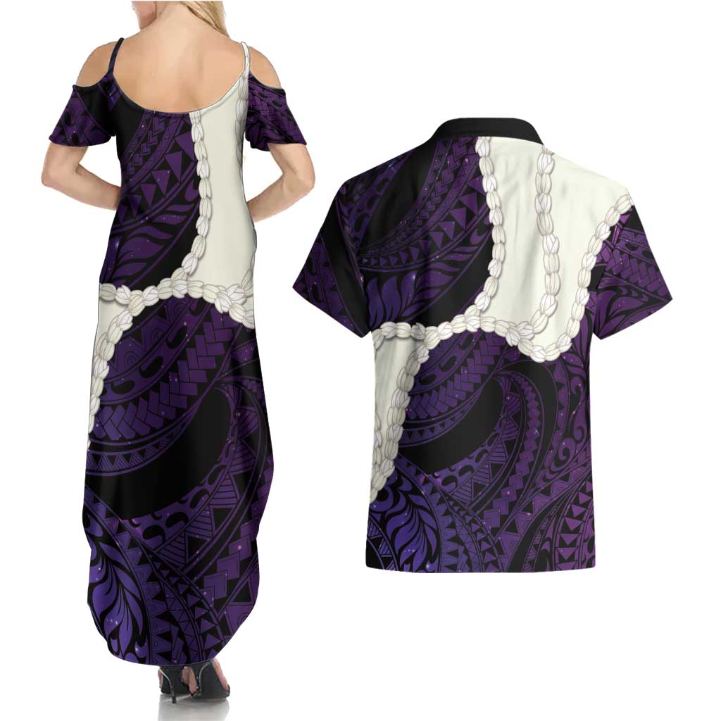 Purple Galaxy Polynesia Tribal Octopus Tattoo Couples Matching Summer Maxi Dress and Hawaiian Shirt Pikake Lei Polynesian Pattern LT14 - Polynesian Pride