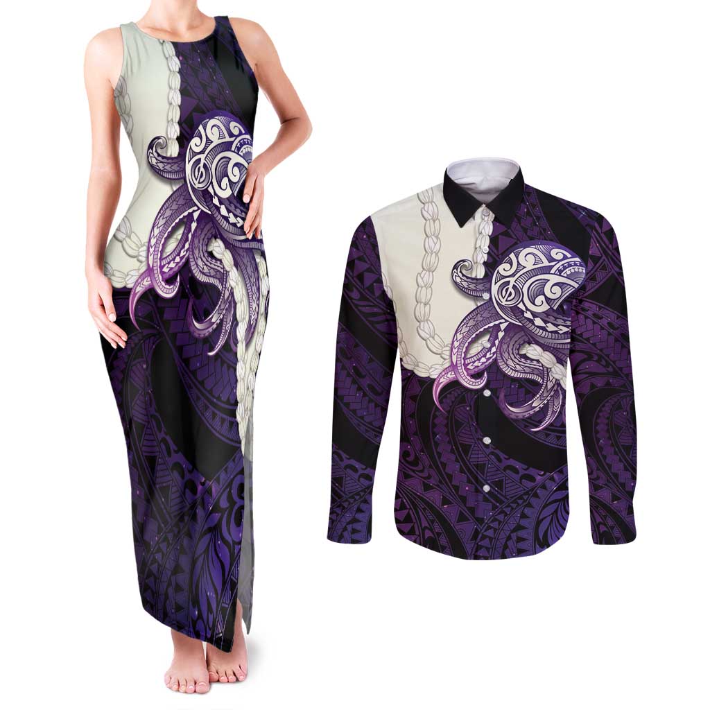 Purple Galaxy Polynesia Tribal Octopus Tattoo Couples Matching Tank Maxi Dress and Long Sleeve Button Shirt Pikake Lei Polynesian Pattern LT14 Purple - Polynesian Pride