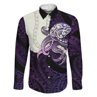 Purple Galaxy Polynesia Tribal Octopus Tattoo Family Matching Off The Shoulder Long Sleeve Dress and Hawaiian Shirt Pikake Lei Polynesian Pattern LT14 Dad's Shirt - Long Sleeve Purple - Polynesian Pride