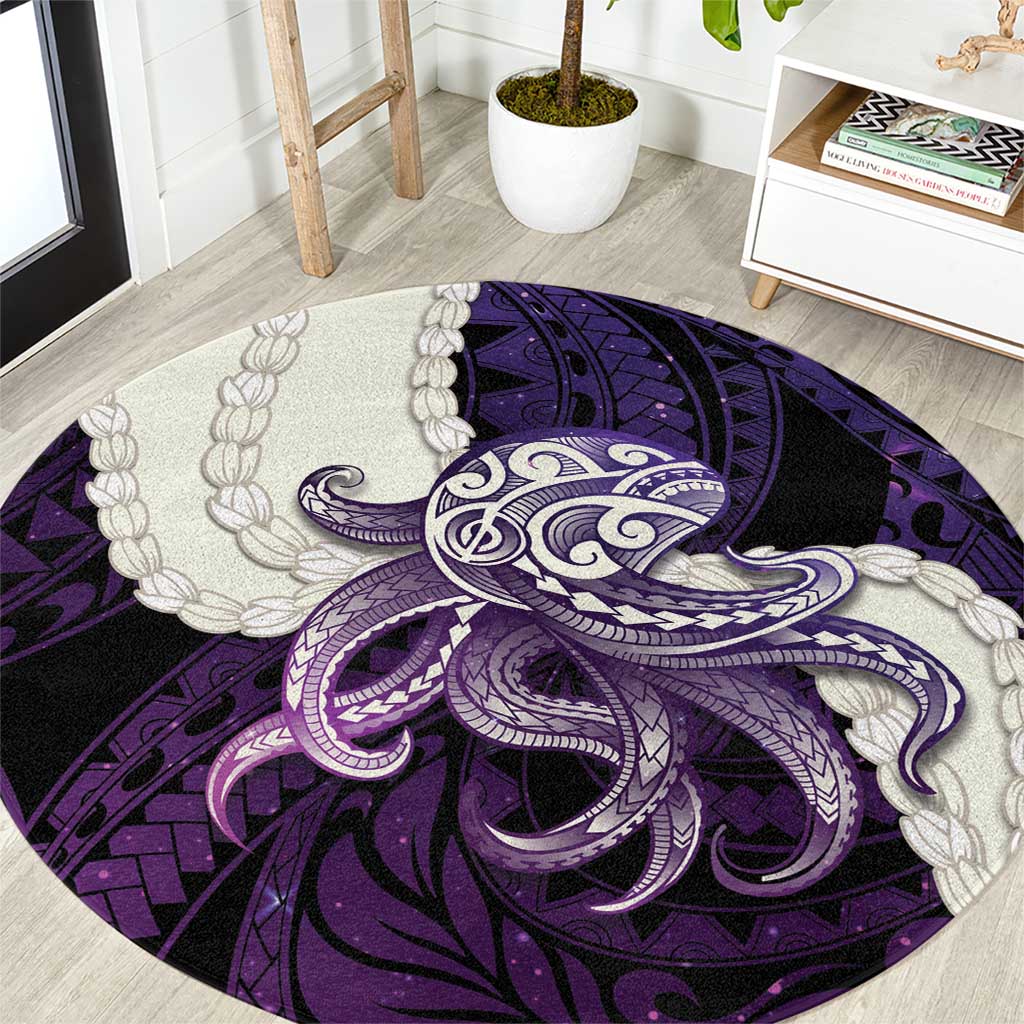 Purple Galaxy Polynesia Tribal Octopus Tattoo Round Carpet Pikake Lei Polynesian Pattern LT14 Purple - Polynesian Pride