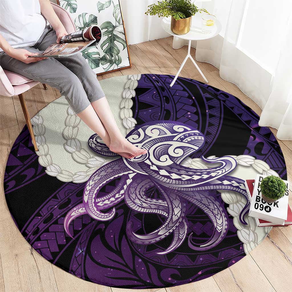 Purple Galaxy Polynesia Tribal Octopus Tattoo Round Carpet Pikake Lei Polynesian Pattern LT14 - Polynesian Pride