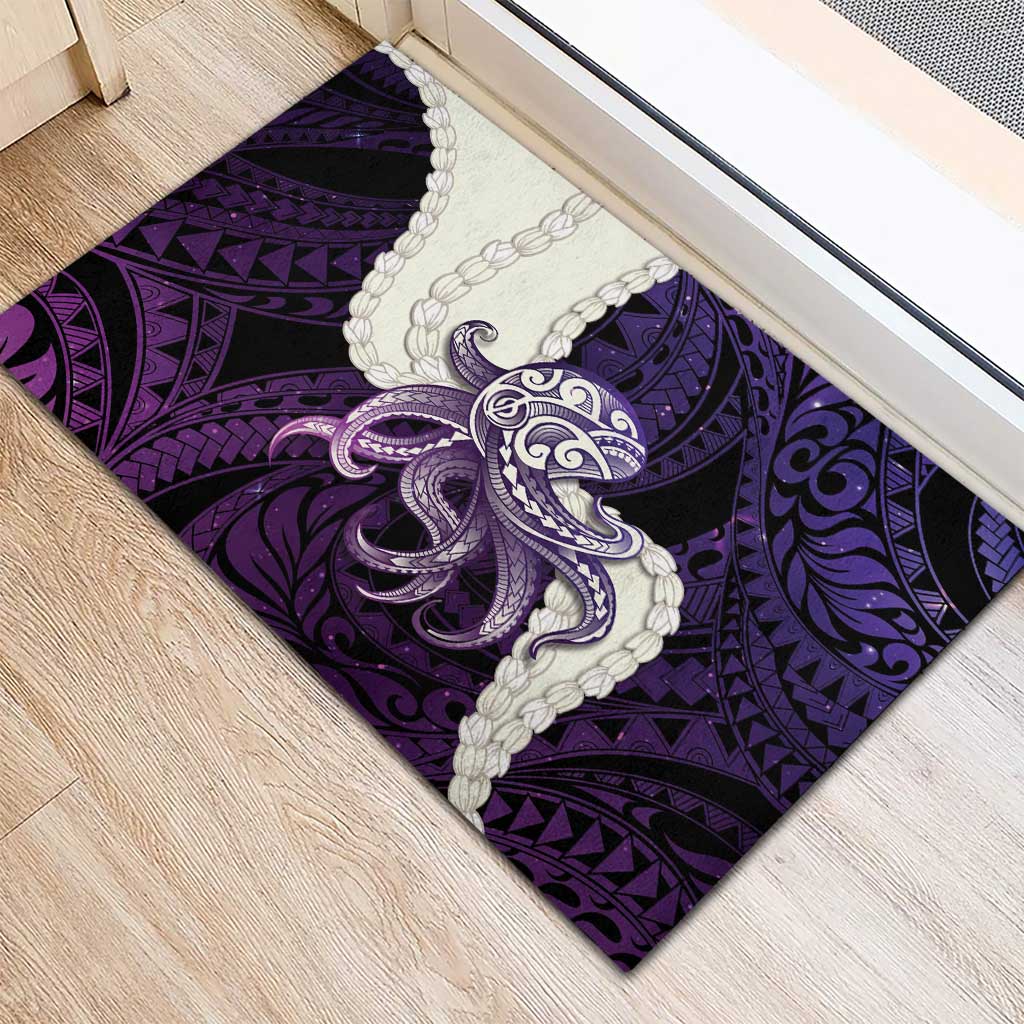 Purple Galaxy Polynesia Tribal Octopus Tattoo Rubber Doormat Pikake Lei Polynesian Pattern