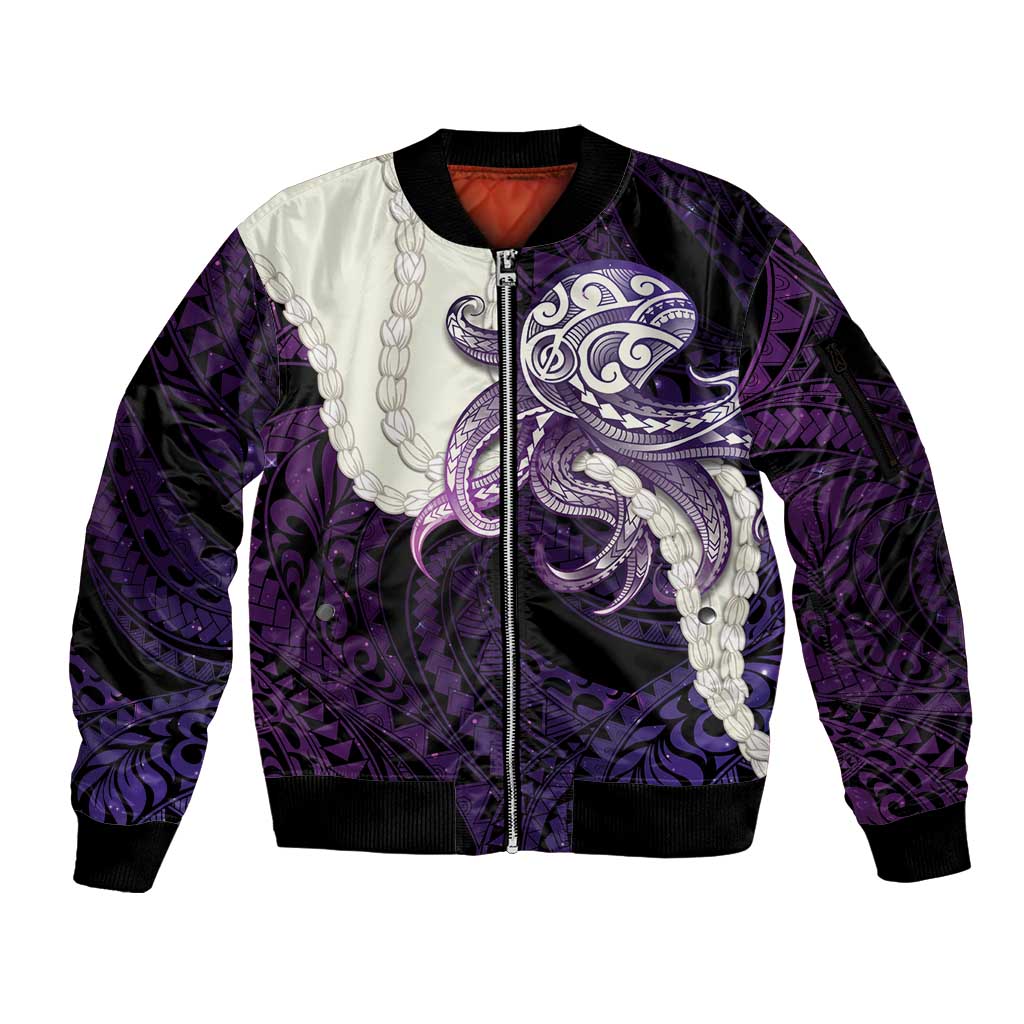 Purple Galaxy Polynesia Tribal Octopus Tattoo Sleeve Zip Bomber Jacket Pikake Lei Polynesian Pattern LT14 Unisex Purple - Polynesian Pride