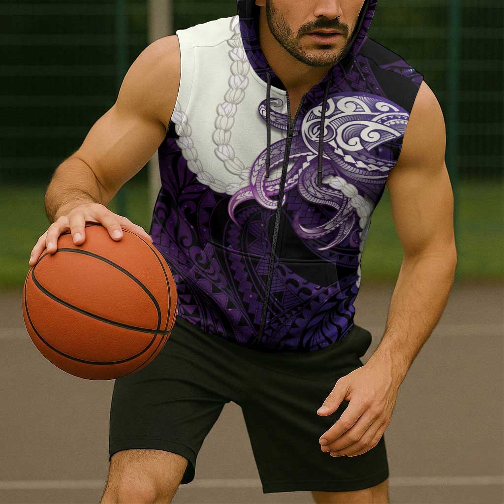 Purple Galaxy Polynesia Tribal Octopus Tattoo Sleeveless Zip Hoodie Pikake Lei Polynesian Pattern LT14 - Polynesian Pride