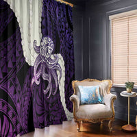 Purple Galaxy Polynesia Tribal Octopus Tattoo Window Curtain Pikake Lei Polynesian Pattern