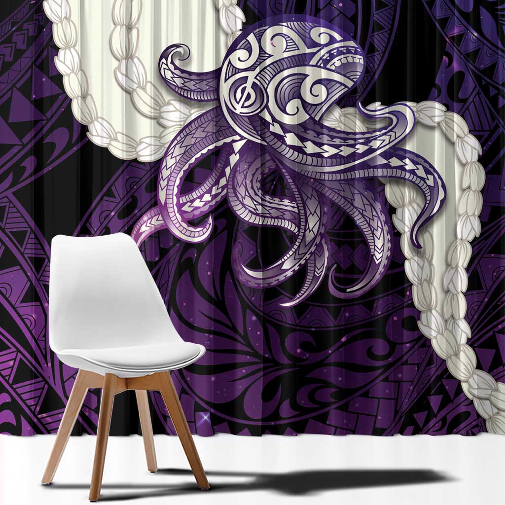 Purple Galaxy Polynesia Tribal Octopus Tattoo Window Curtain Pikake Lei Polynesian Pattern