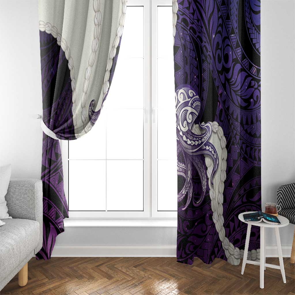 Purple Galaxy Polynesia Tribal Octopus Tattoo Window Curtain Pikake Lei Polynesian Pattern