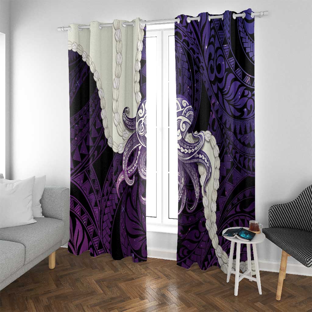 Purple Galaxy Polynesia Tribal Octopus Tattoo Window Curtain Pikake Lei Polynesian Pattern