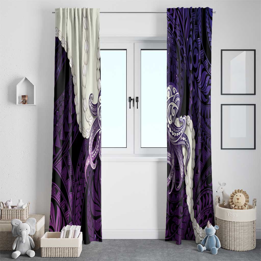 Purple Galaxy Polynesia Tribal Octopus Tattoo Window Curtain Pikake Lei Polynesian Pattern