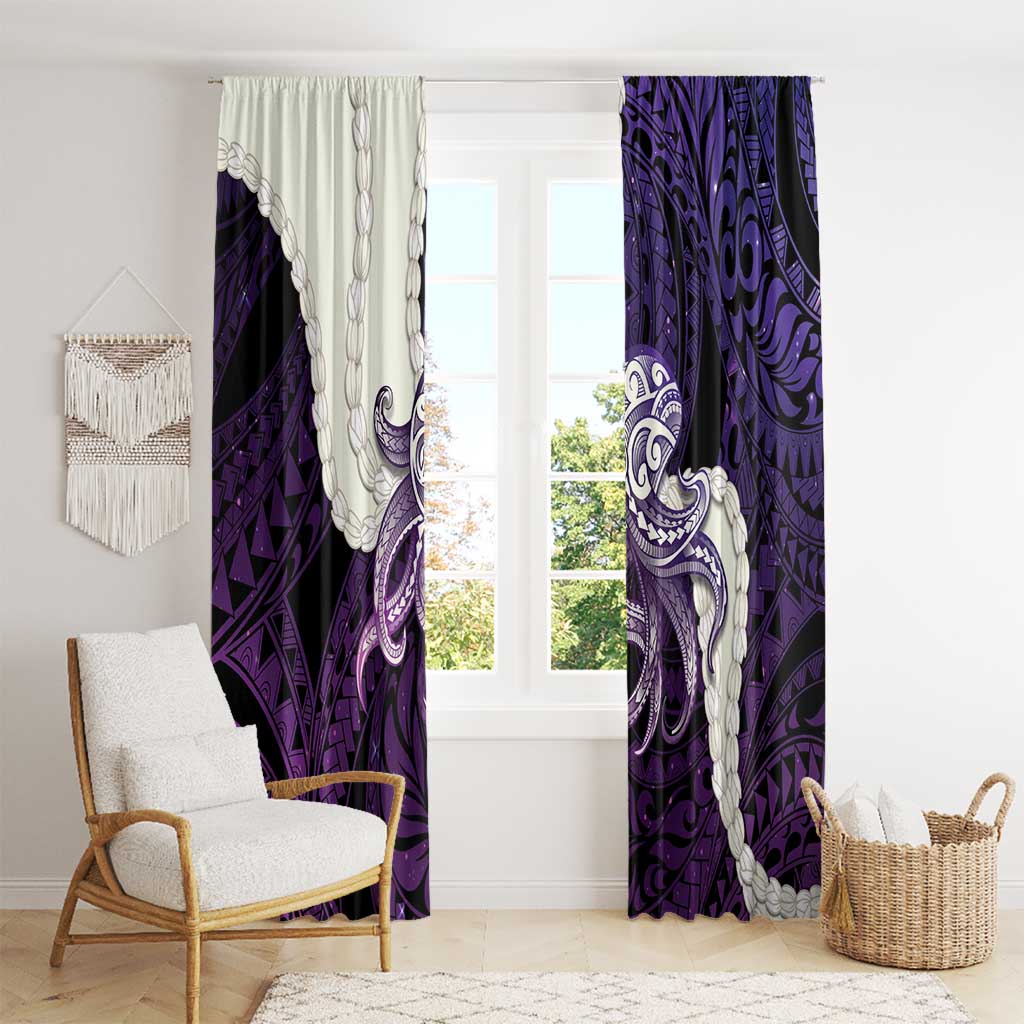 Purple Galaxy Polynesia Tribal Octopus Tattoo Window Curtain Pikake Lei Polynesian Pattern