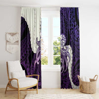 Purple Galaxy Polynesia Tribal Octopus Tattoo Window Curtain Pikake Lei Polynesian Pattern
