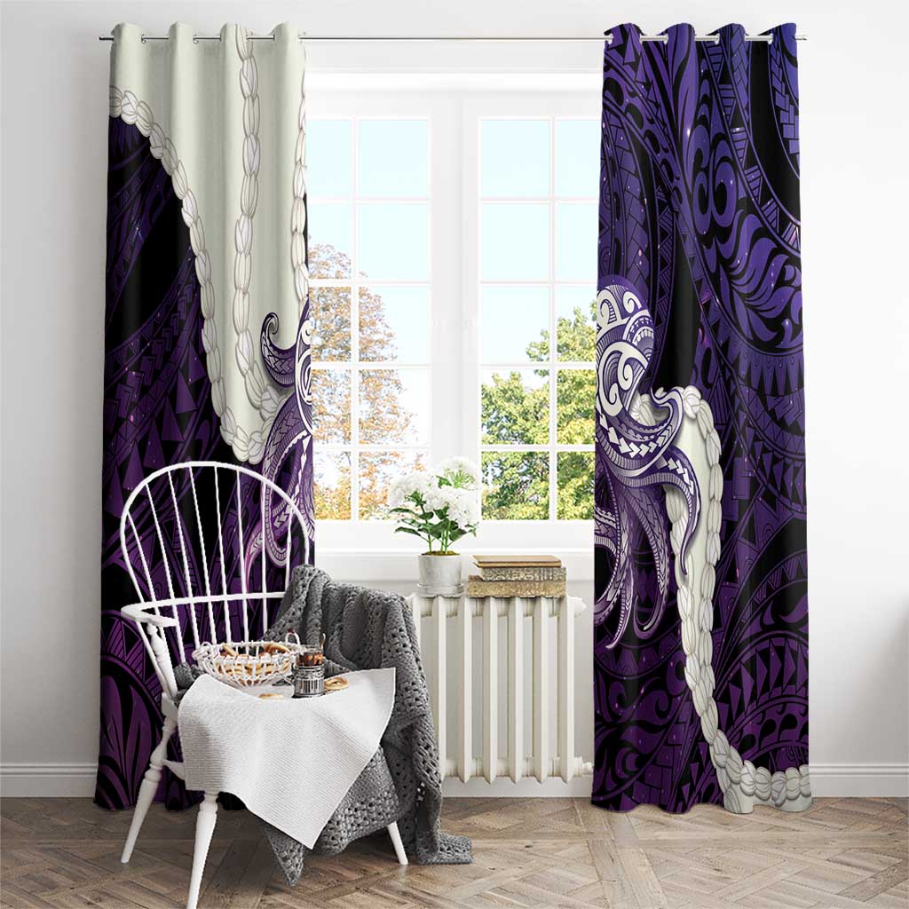 Purple Galaxy Polynesia Tribal Octopus Tattoo Window Curtain Pikake Lei Polynesian Pattern