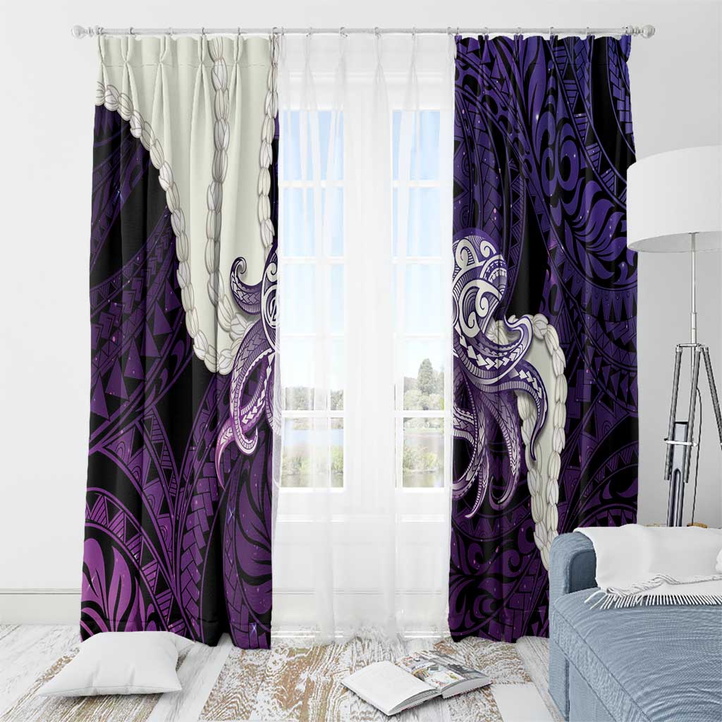 Purple Galaxy Polynesia Tribal Octopus Tattoo Window Curtain Pikake Lei Polynesian Pattern