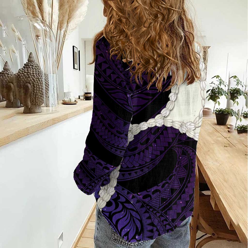 Purple Galaxy Polynesia Tribal Octopus Tattoo Women Casual Shirt Pikake Lei Polynesian Pattern LT14 - Polynesian Pride