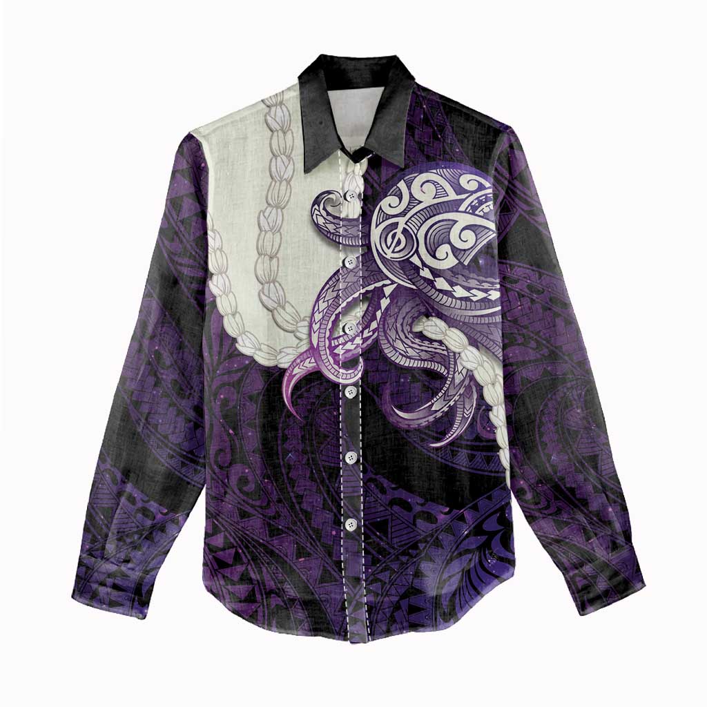 Purple Galaxy Polynesia Tribal Octopus Tattoo Women Casual Shirt Pikake Lei Polynesian Pattern LT14 - Polynesian Pride
