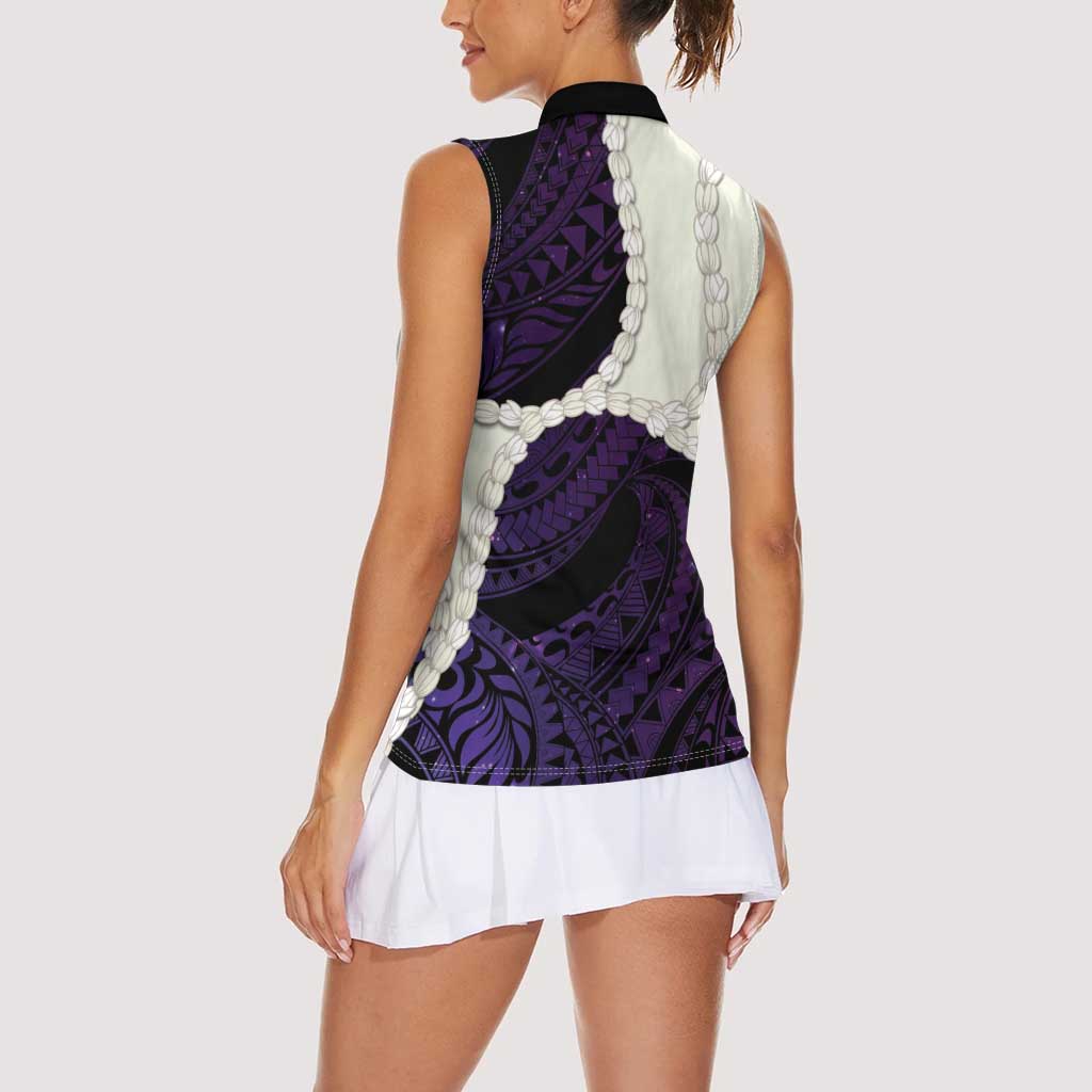 Purple Galaxy Polynesia Tribal Octopus Tattoo Women Sleeveless Polo Shirt Pikake Lei Polynesian Pattern LT14 - Polynesian Pride