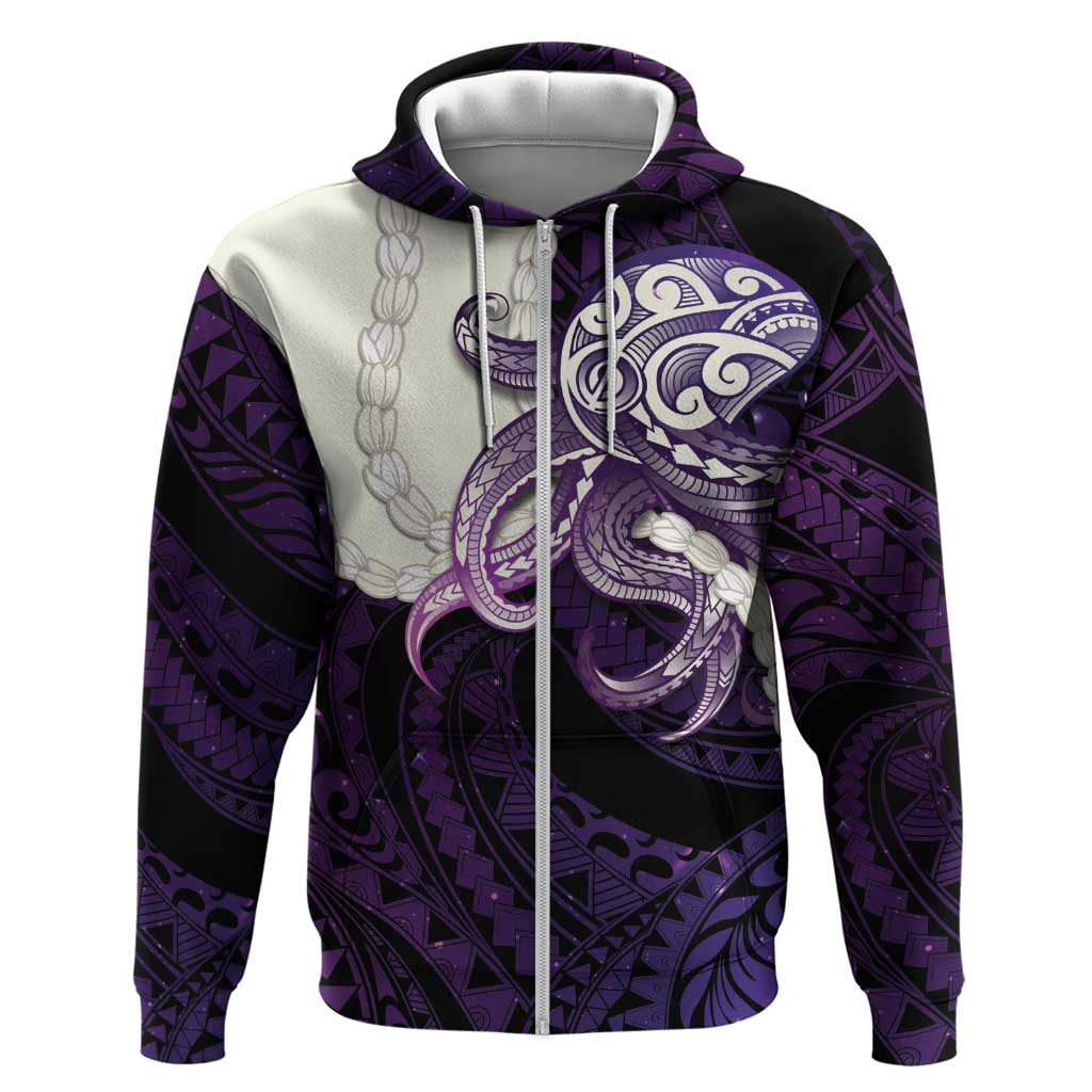 Purple Galaxy Polynesia Tribal Octopus Tattoo Zip Hoodie Pikake Lei Polynesian Pattern LT14 Zip Hoodie Purple - Polynesian Pride