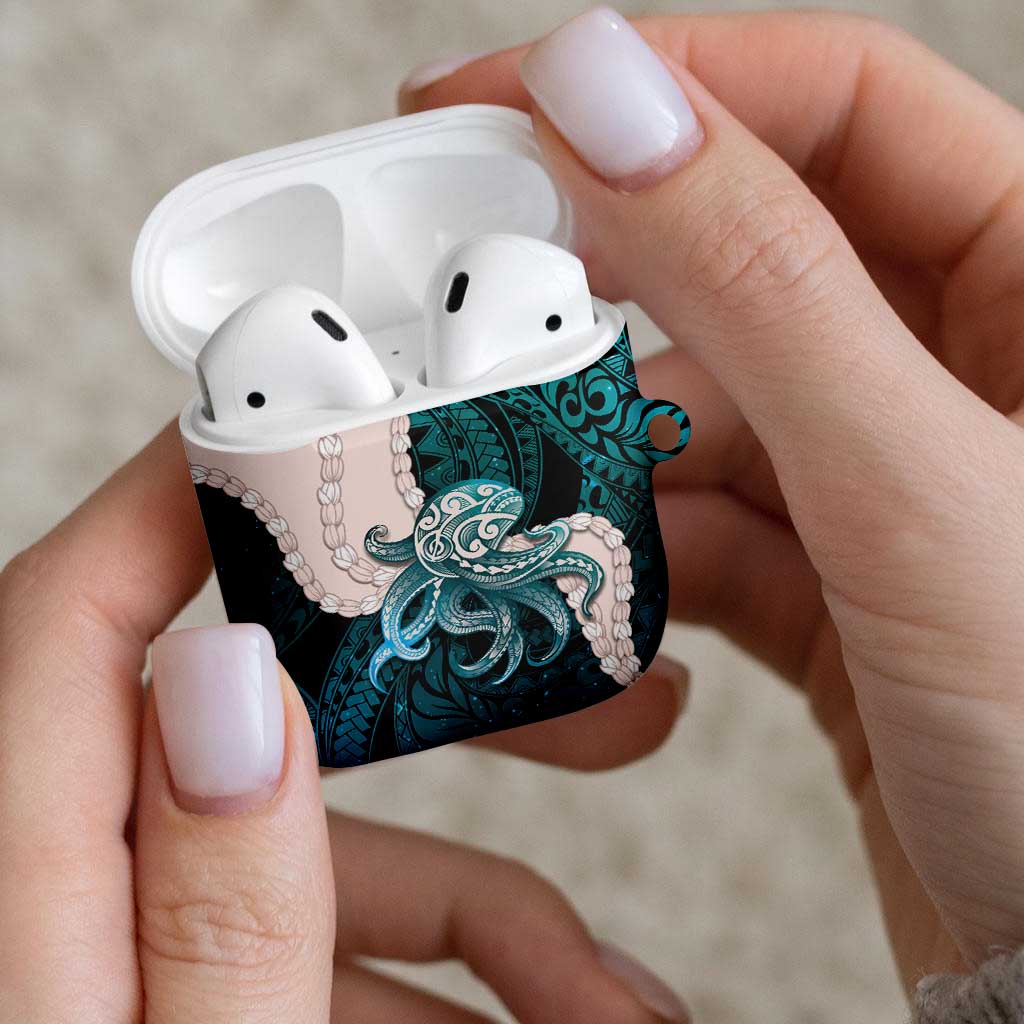 Teal Galaxy Polynesia Tribal Octopus Tattoo AirPods Case Pikake Lei Polynesian Pattern