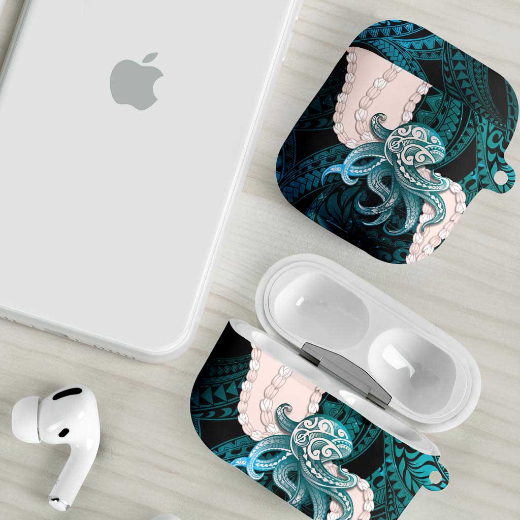 Teal Galaxy Polynesia Tribal Octopus Tattoo AirPods Case Pikake Lei Polynesian Pattern