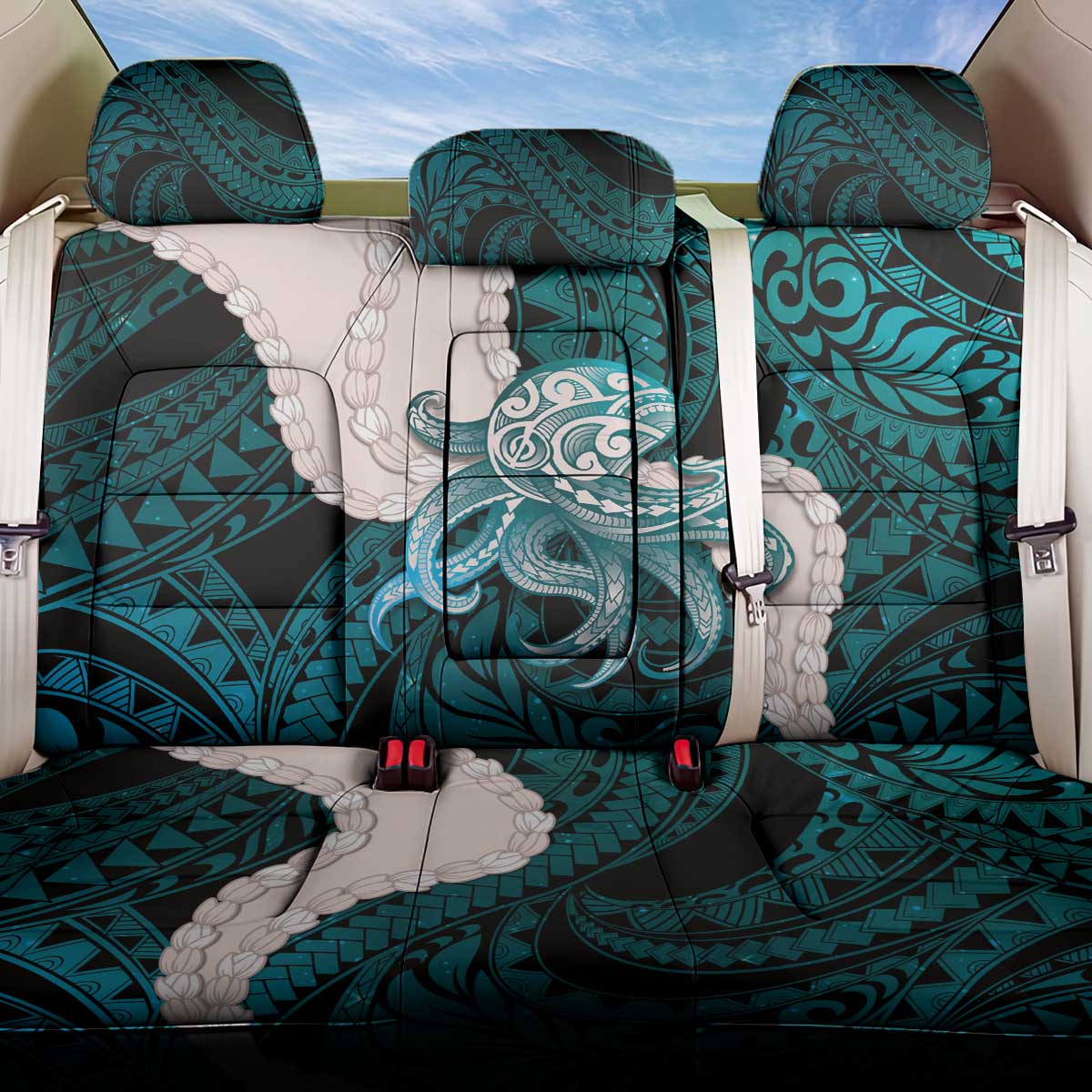 Teal Galaxy Polynesia Tribal Octopus Tattoo Back Car Seat Cover Pikake Lei Polynesian Pattern LT14 One Size Teal - Polynesian Pride