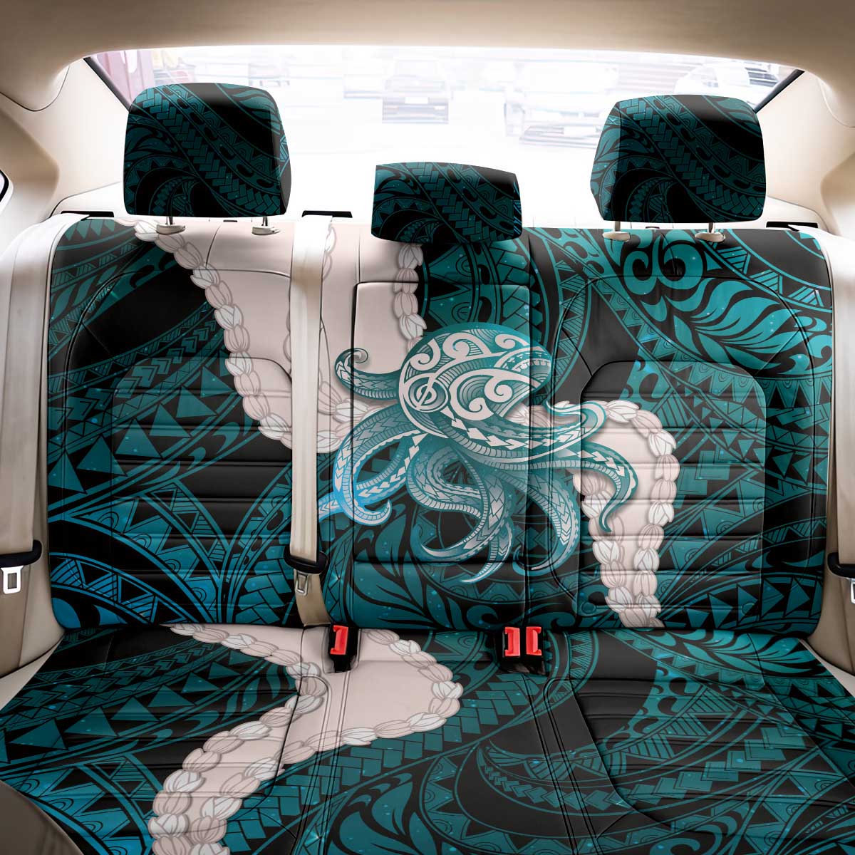 Teal Galaxy Polynesia Tribal Octopus Tattoo Back Car Seat Cover Pikake Lei Polynesian Pattern LT14 - Polynesian Pride