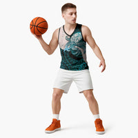 Teal Galaxy Polynesia Tribal Octopus Tattoo Basketball Jersey Pikake Lei Polynesian Pattern LT14 - Polynesian Pride