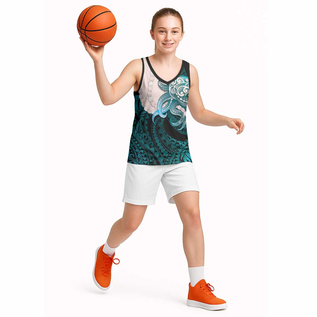 Teal Galaxy Polynesia Tribal Octopus Tattoo Basketball Jersey Pikake Lei Polynesian Pattern LT14 - Polynesian Pride
