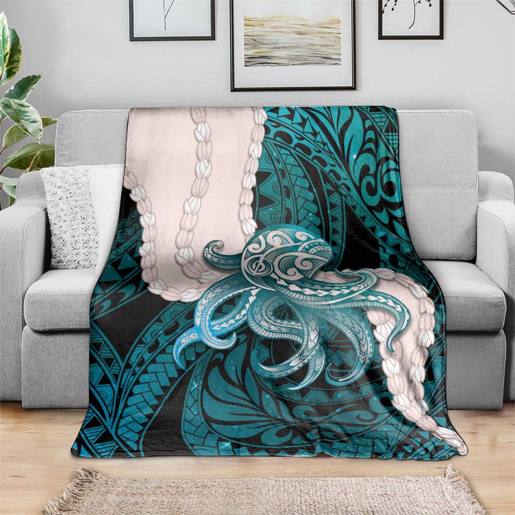 Teal Galaxy Polynesia Tribal Octopus Tattoo Blanket Pikake Lei Polynesian Pattern LT14 - Polynesian Pride