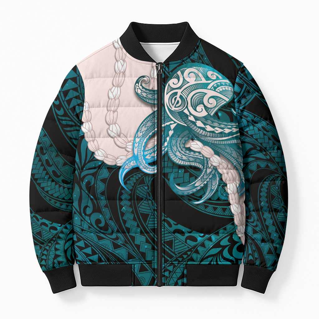 Teal Galaxy Polynesia Tribal Octopus Tattoo Bomber Puffer Jacket Pikake Lei Polynesian Pattern LT14 Unisex Teal - Polynesian Pride