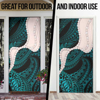 Teal Galaxy Polynesia Tribal Octopus Tattoo Door Cover Pikake Lei Polynesian Pattern