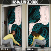 Teal Galaxy Polynesia Tribal Octopus Tattoo Door Cover Pikake Lei Polynesian Pattern