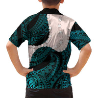 Teal Galaxy Polynesia Tribal Octopus Tattoo Family Matching Mermaid Dress and Hawaiian Shirt Pikake Lei Polynesian Pattern