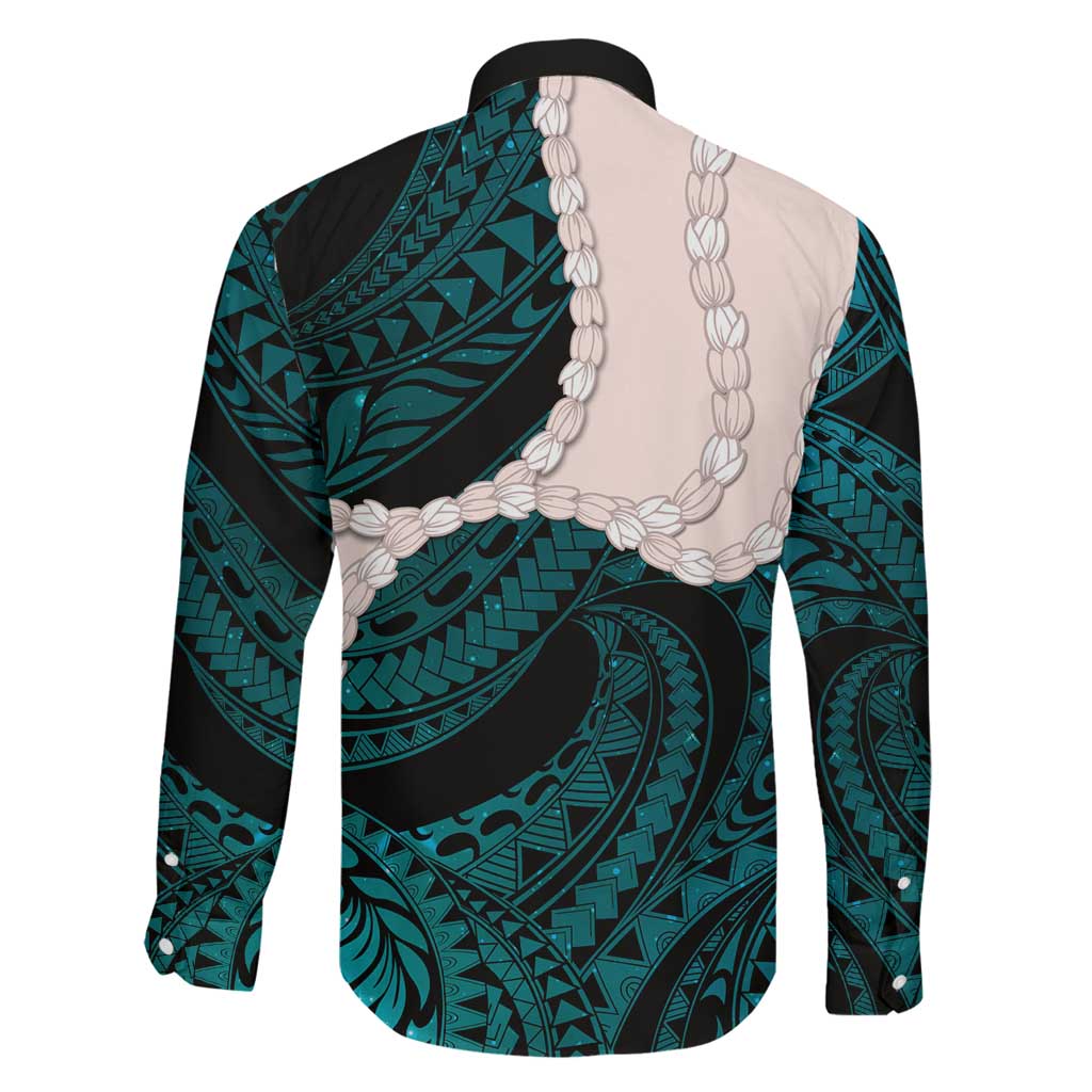 Teal Galaxy Polynesia Tribal Octopus Tattoo Family Matching Mermaid Dress and Hawaiian Shirt Pikake Lei Polynesian Pattern
