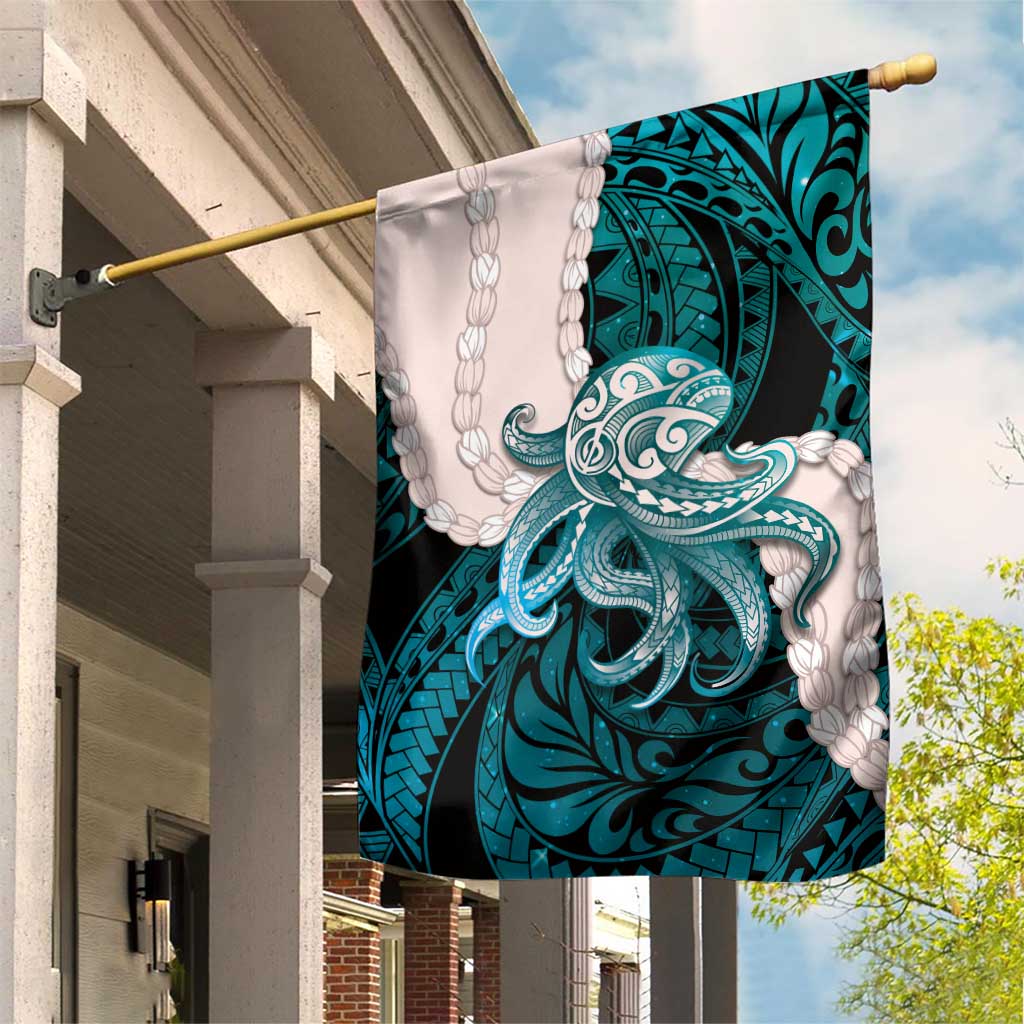 Teal Galaxy Polynesia Tribal Octopus Tattoo Garden Flag Pikake Lei Polynesian Pattern LT14 House Flag Teal - Polynesian Pride