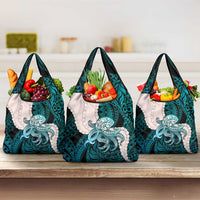 Teal Galaxy Polynesia Tribal Octopus Tattoo Grocery Bag Pikake Lei Polynesian Pattern LT14 3-pack One Size Teal - Polynesian Pride