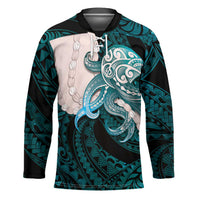 Teal Galaxy Polynesia Tribal Octopus Tattoo Hockey Jersey Pikake Lei Polynesian Pattern