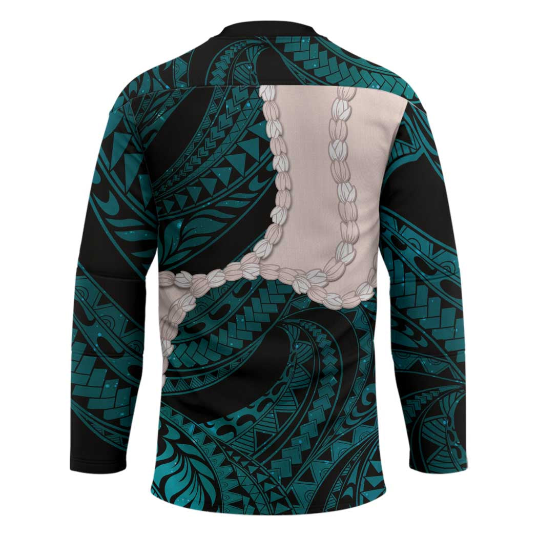 Teal Galaxy Polynesia Tribal Octopus Tattoo Hockey Jersey Pikake Lei Polynesian Pattern