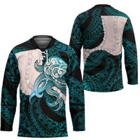 Teal Galaxy Polynesia Tribal Octopus Tattoo Hockey Jersey Pikake Lei Polynesian Pattern