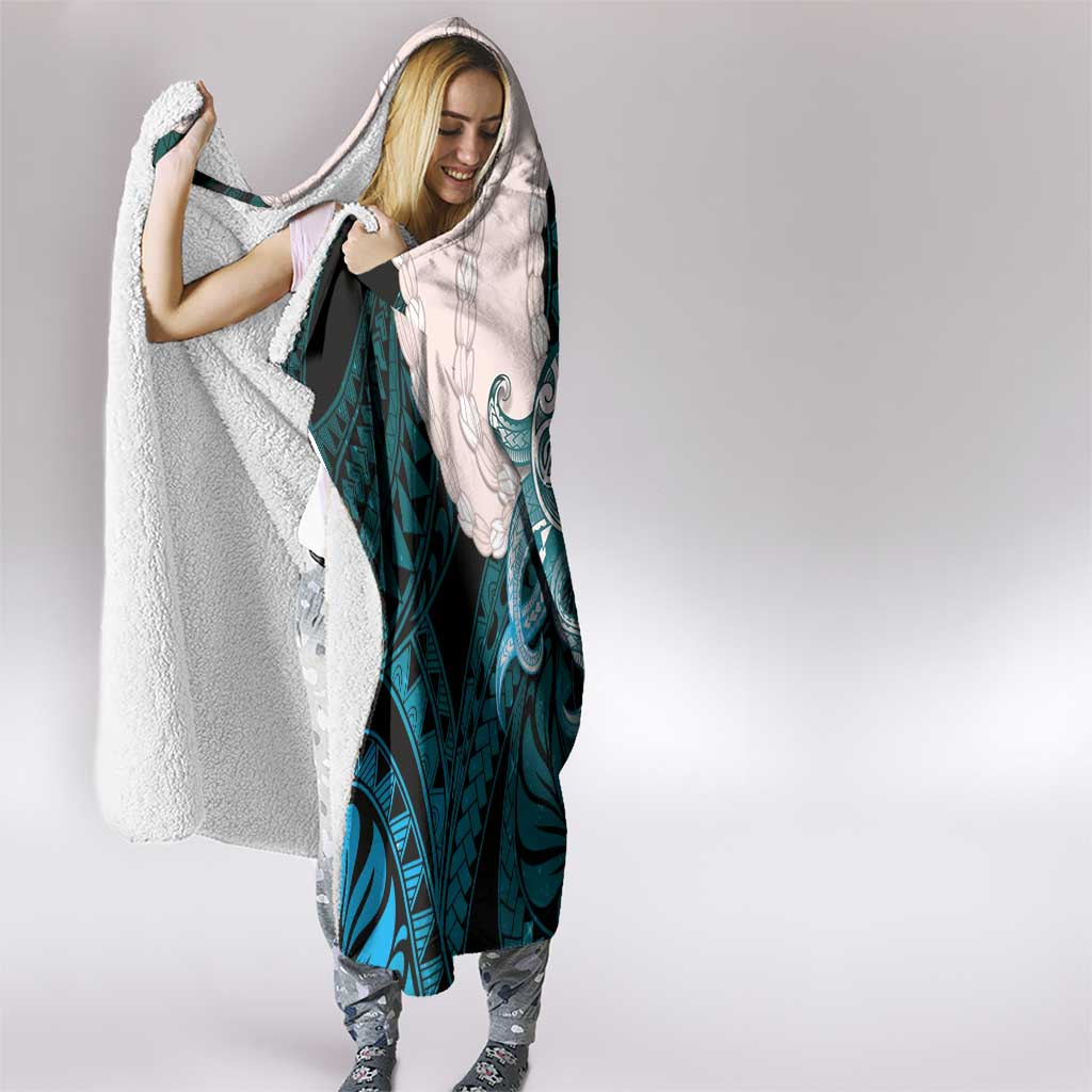 Teal Galaxy Polynesia Tribal Octopus Tattoo Hooded Blanket Pikake Lei Polynesian Pattern LT14 - Polynesian Pride