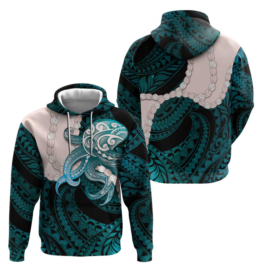 Teal Galaxy Polynesia Tribal Octopus Tattoo Hoodie Pikake Lei Polynesian Pattern