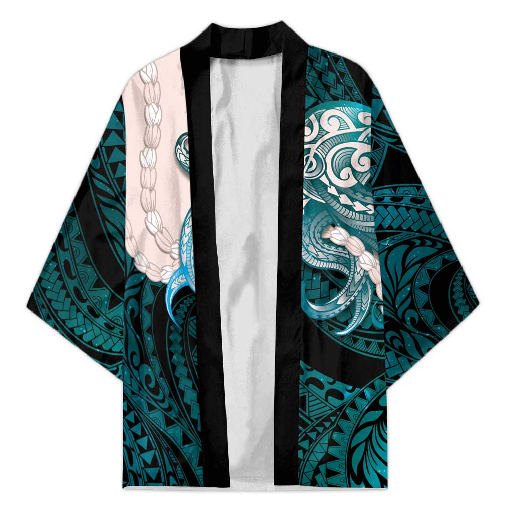Teal Galaxy Polynesia Tribal Octopus Tattoo Kimono Pikake Lei Polynesian Pattern LT14 Unisex Teal - Polynesian Pride