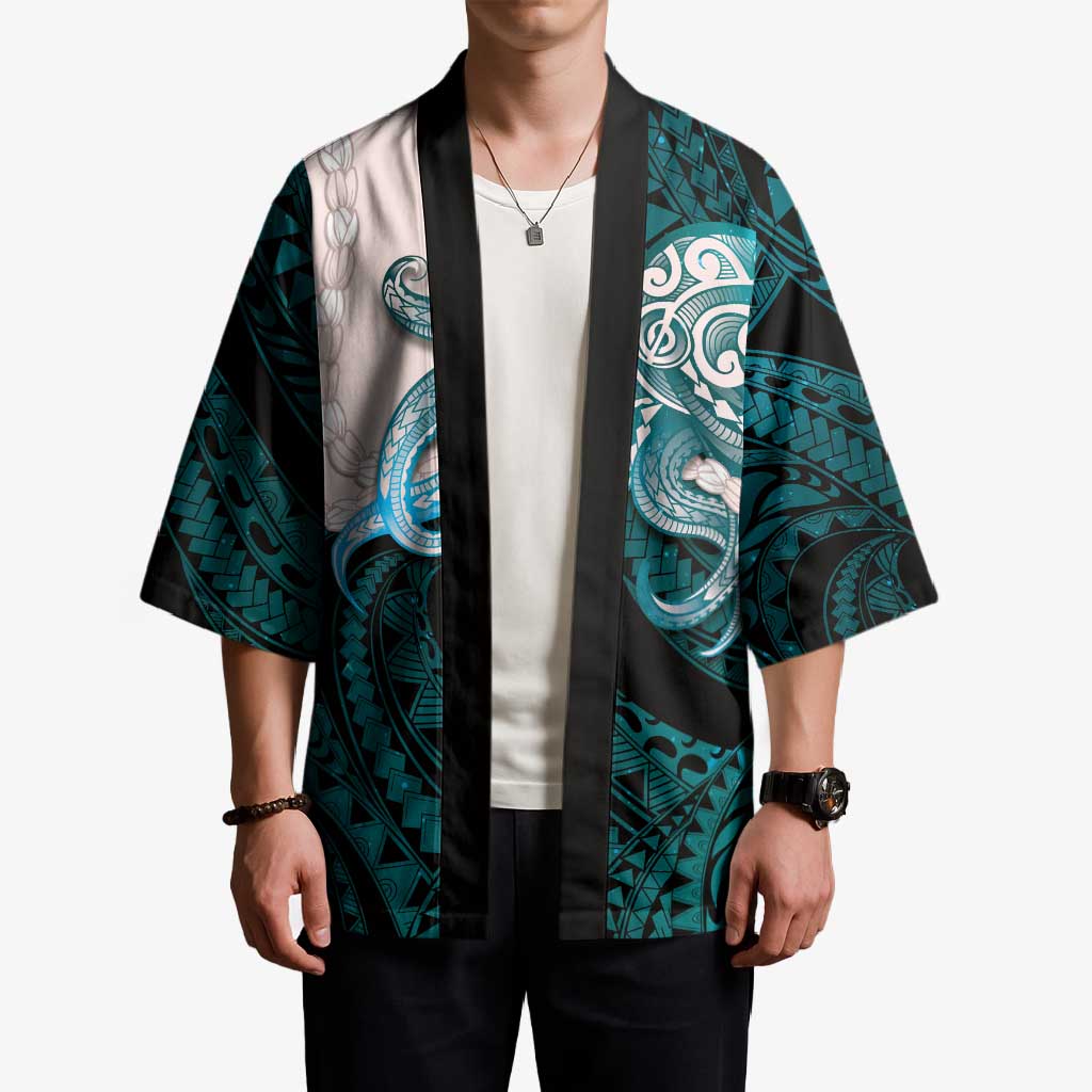 Teal Galaxy Polynesia Tribal Octopus Tattoo Kimono Pikake Lei Polynesian Pattern LT14 - Polynesian Pride