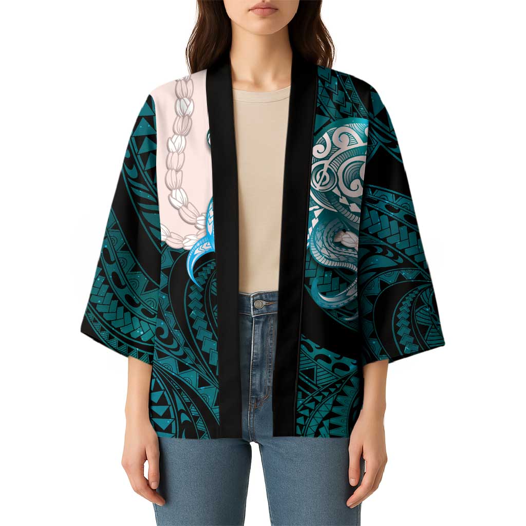 Teal Galaxy Polynesia Tribal Octopus Tattoo Kimono Pikake Lei Polynesian Pattern LT14 - Polynesian Pride