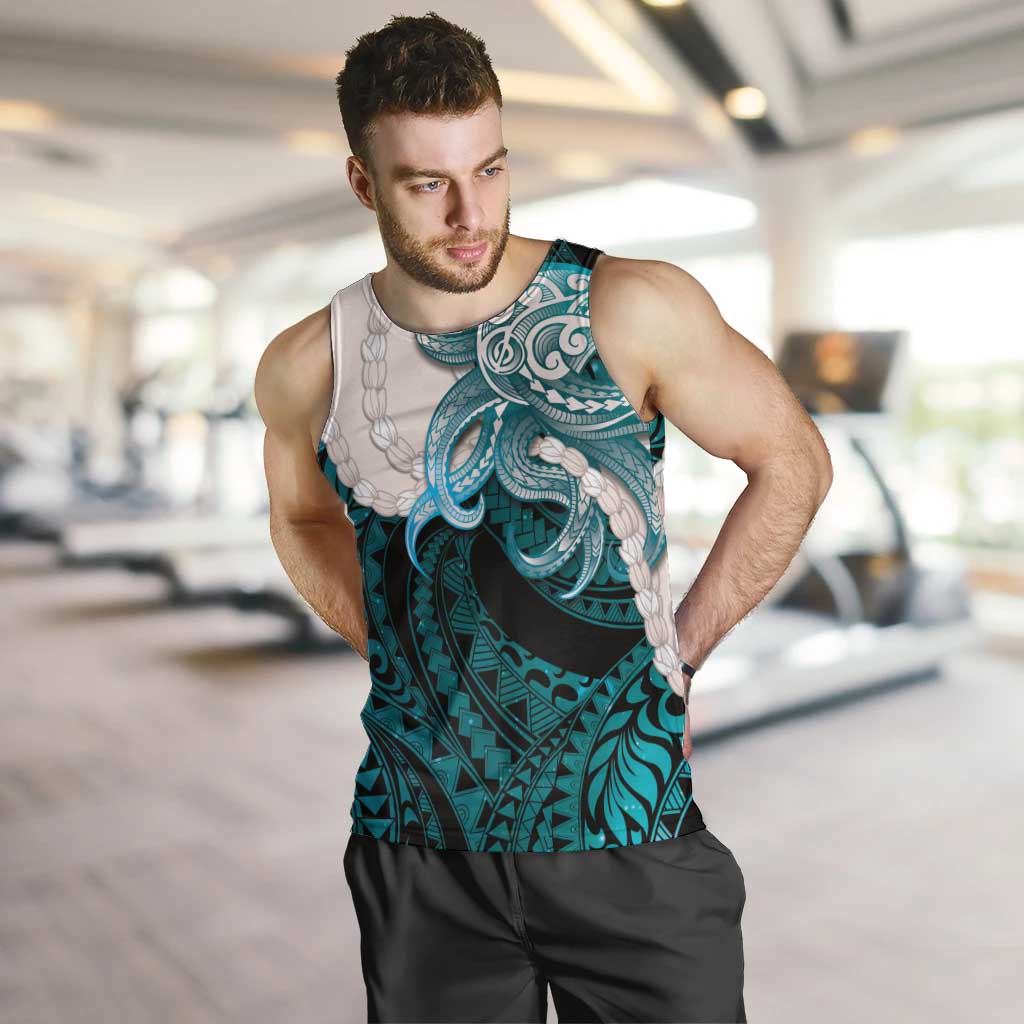 Teal Galaxy Polynesia Tribal Octopus Tattoo Men Tank Top Pikake Lei Polynesian Pattern LT14 Teal - Polynesian Pride