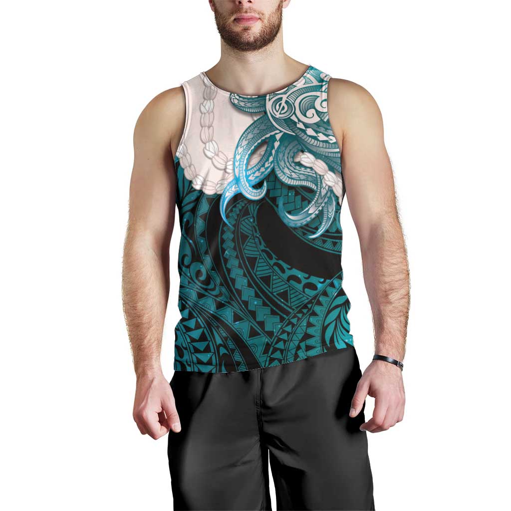 Teal Galaxy Polynesia Tribal Octopus Tattoo Men Tank Top Pikake Lei Polynesian Pattern LT14 - Polynesian Pride